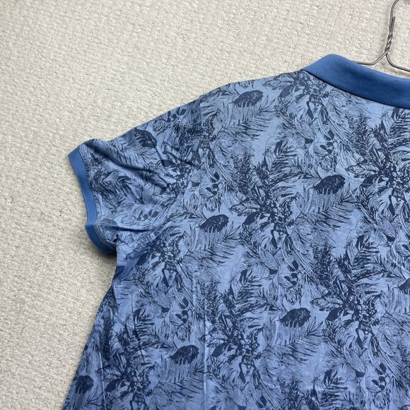 Au Noir Mens 6 / 2XL Polo Blue Tropical Floral AOP Summer Short Sleeve Stretch - Picture 11 of 14